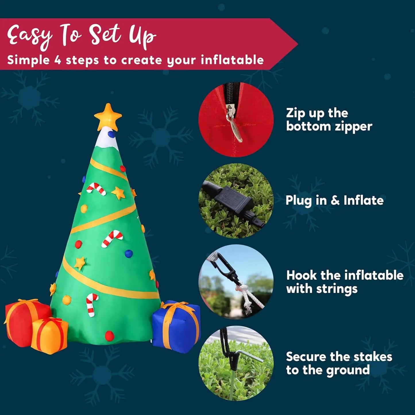 8 FT Inflatable Christmas Tree, Decoration Lighted Giant Christmas Tree with Build-in Projection