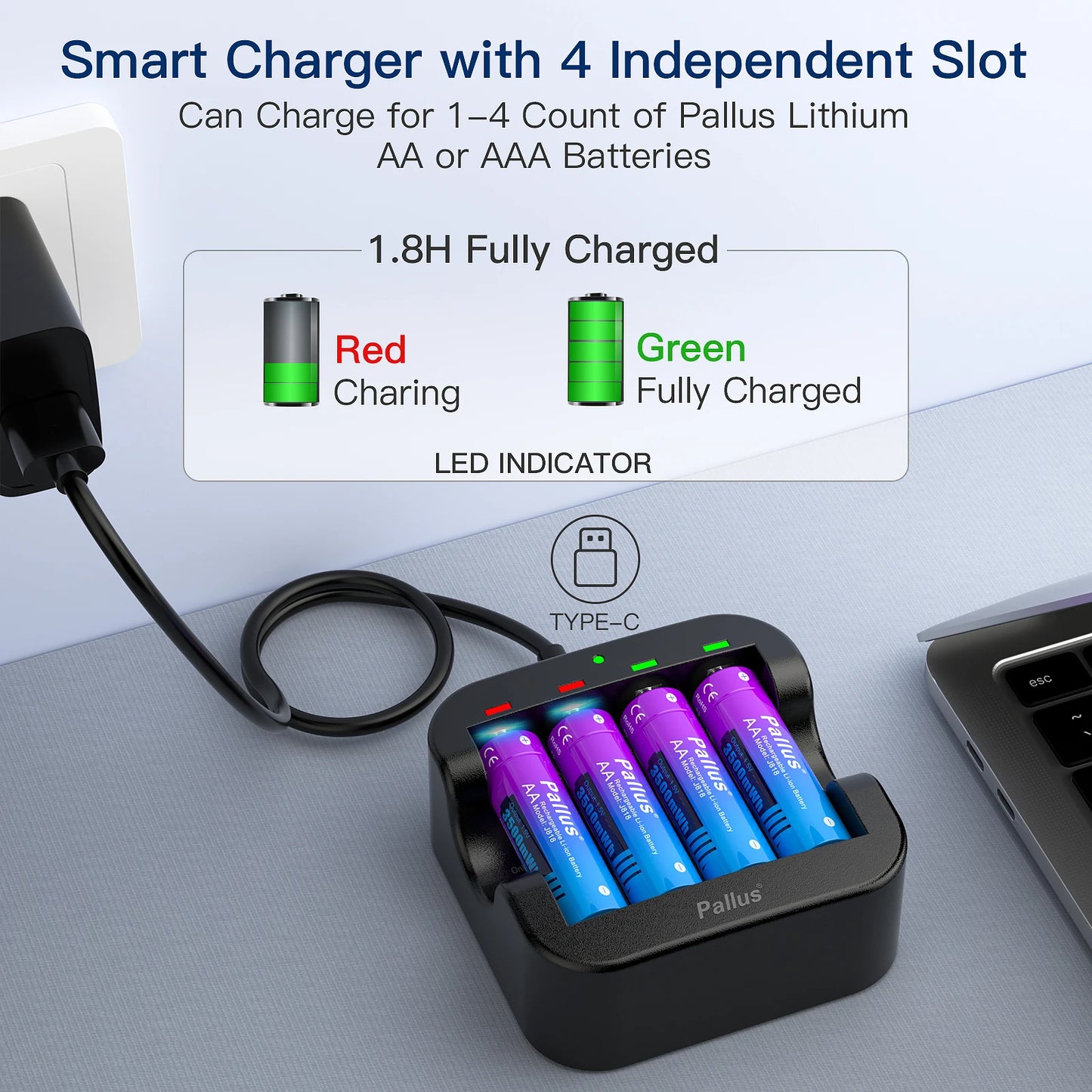 1.5V AA Lithium 3500mWh Li-ion Rechargeable Batteries with LCD Smart Battery Charger for AA AAA