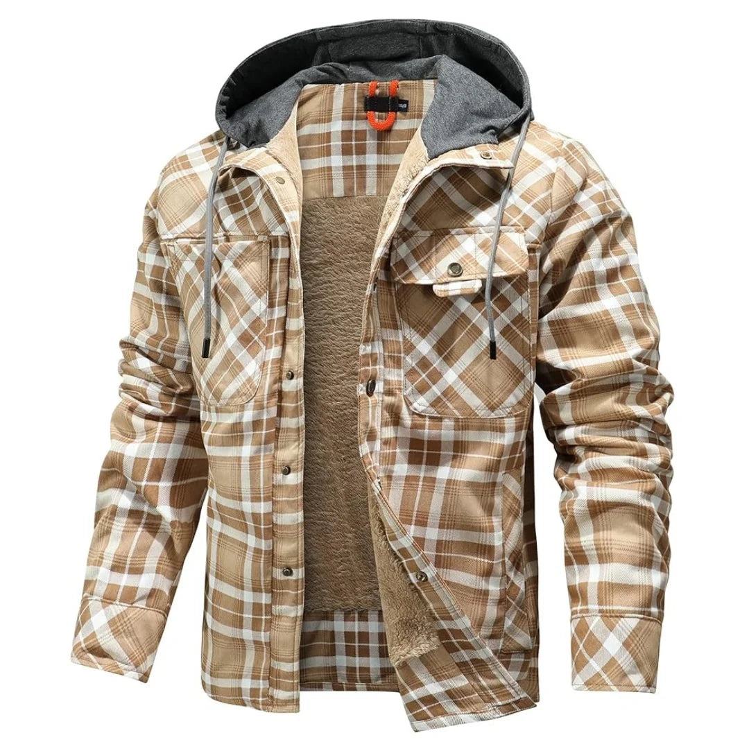 Men's Jackets Winter Hooded Warm Plaid Work Flannel Snap Sherpa Lined