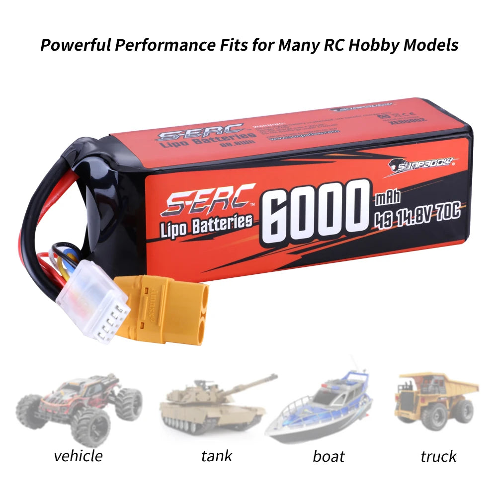 Lipo Battery 14.8V 6000mAh 7300mAh 70C with XT90 T Connector for RC