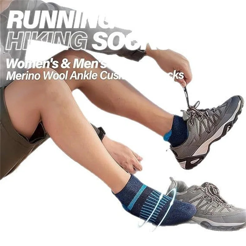 6 Pairs Wool Ankle Running Hiking Socks, Compression Support, Breathable Thick Cushion. No Show Socks for Women Men