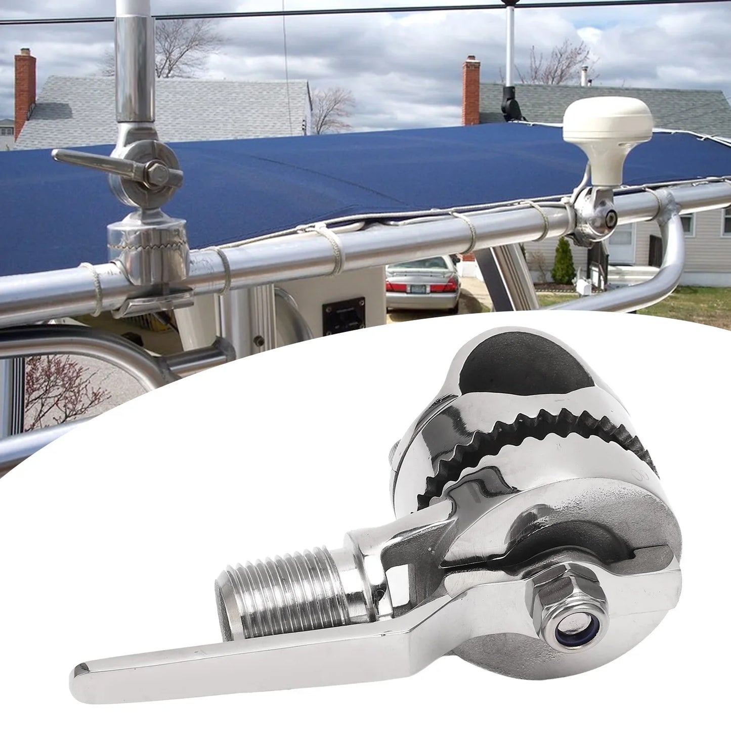 Marine VHF Antenna Mount 316 Stainless Steel Adjustable Ratchet Mount for 7/8 to 1in Rails