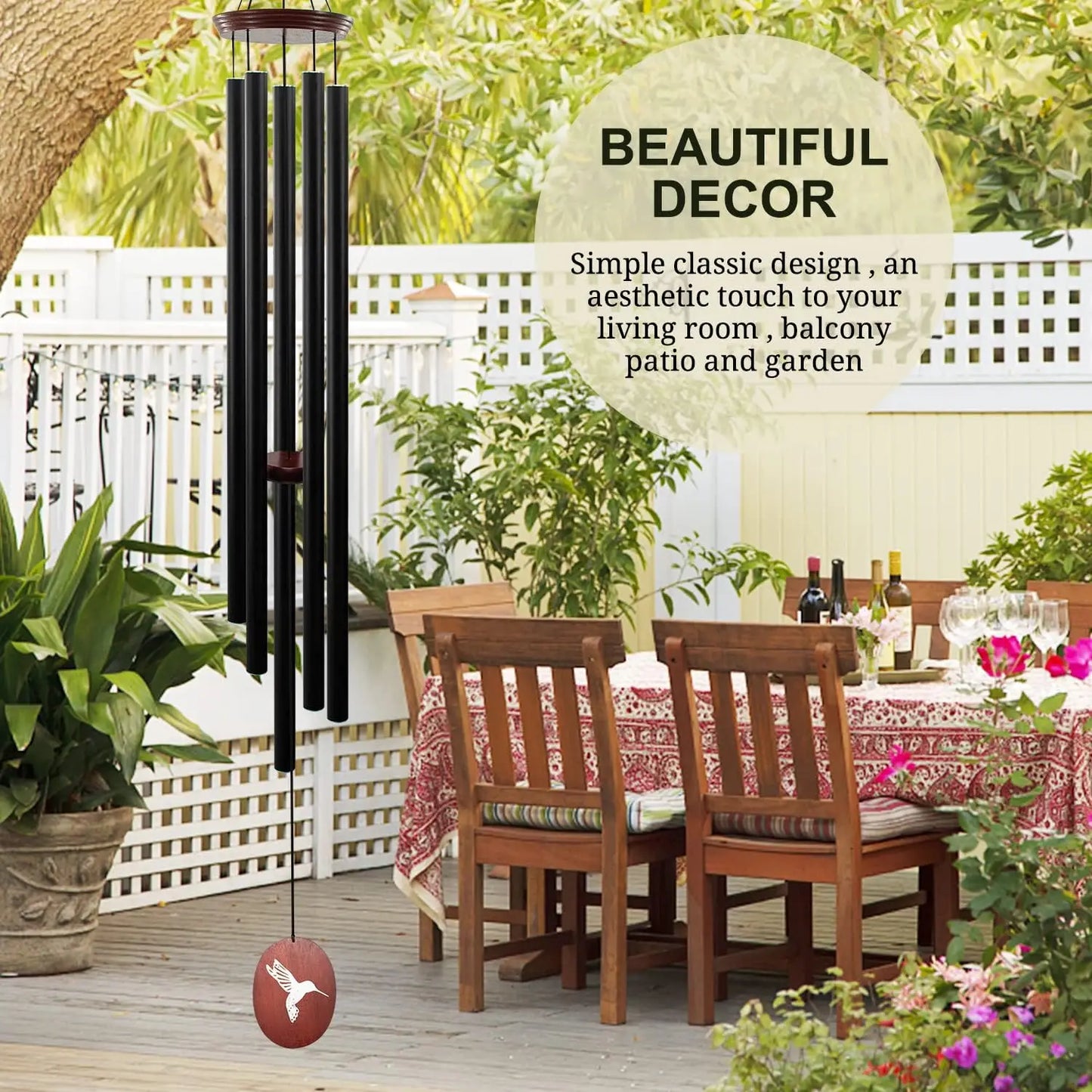 60" Outdoor, Wind Chimes, Large Wind Chimes, Deep Tone with 5 Tuned Tubes and S Hook