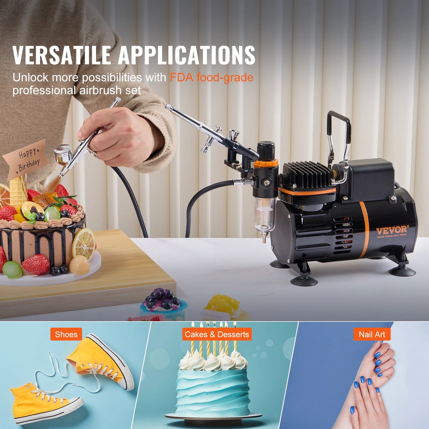 Airbrush Kit, Dual Fan Air Compressor, Professional Airbrushing System, Airbrushes, Mixing Wheel, Cleaning Brush Set