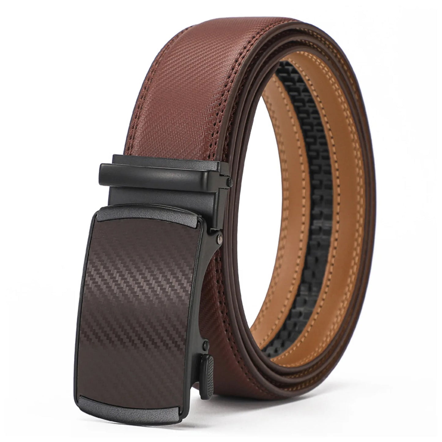 3.5cm Width High Quality Second Layer Cow Leather Belt For Men, Metal Automatic Buckle Ratchet Black Brown