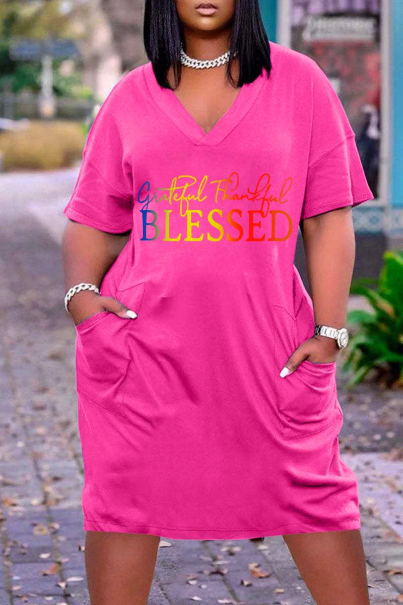 Plus size women's casual short-sleeved V-neck loose fit skirt