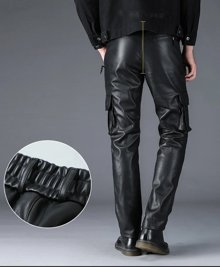 Men, Women's Multi Pockets Motorcycle Soft Waterproof Windproof Biker Faux Leather Cargo Pants