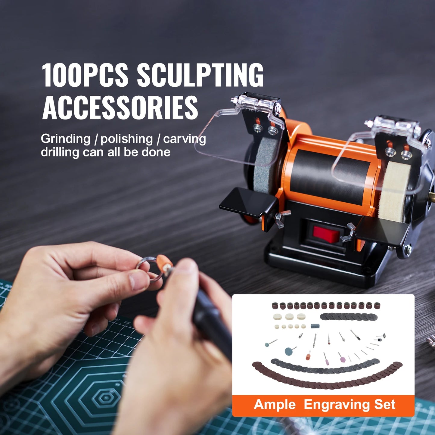 3 in Jewelry Polisher Buffer, Brushless, Adjustable Speed Mini Multi-purpose Bench Grinder Polishing Machine for Gemstones