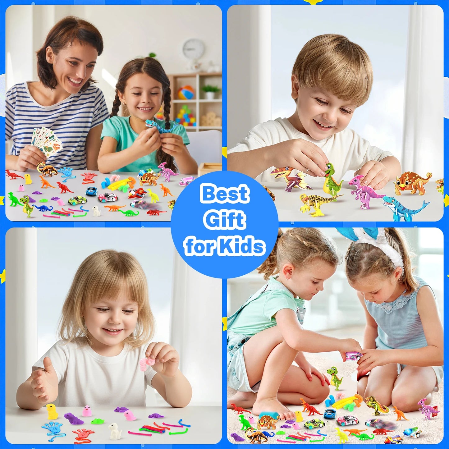 350Pcs Kids Party Favor Set, Kids Birthday Toys with Snap Bracelets, Toy Cars, Dinosaur Stickers ,Carnival Prize ,Fun Gifts