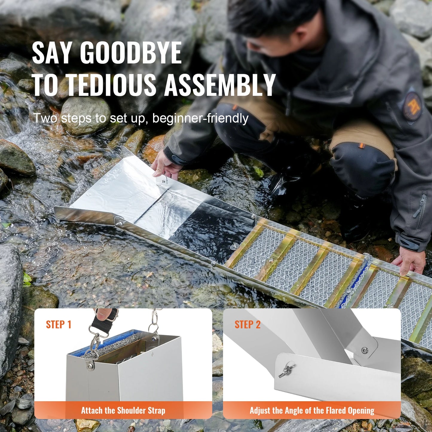 50" or 12" Complete Sluice Box Gold Panning Kit Aluminum Alloy Gold Mining Equipment 23/16 PCS Gold Prospecting Kit
