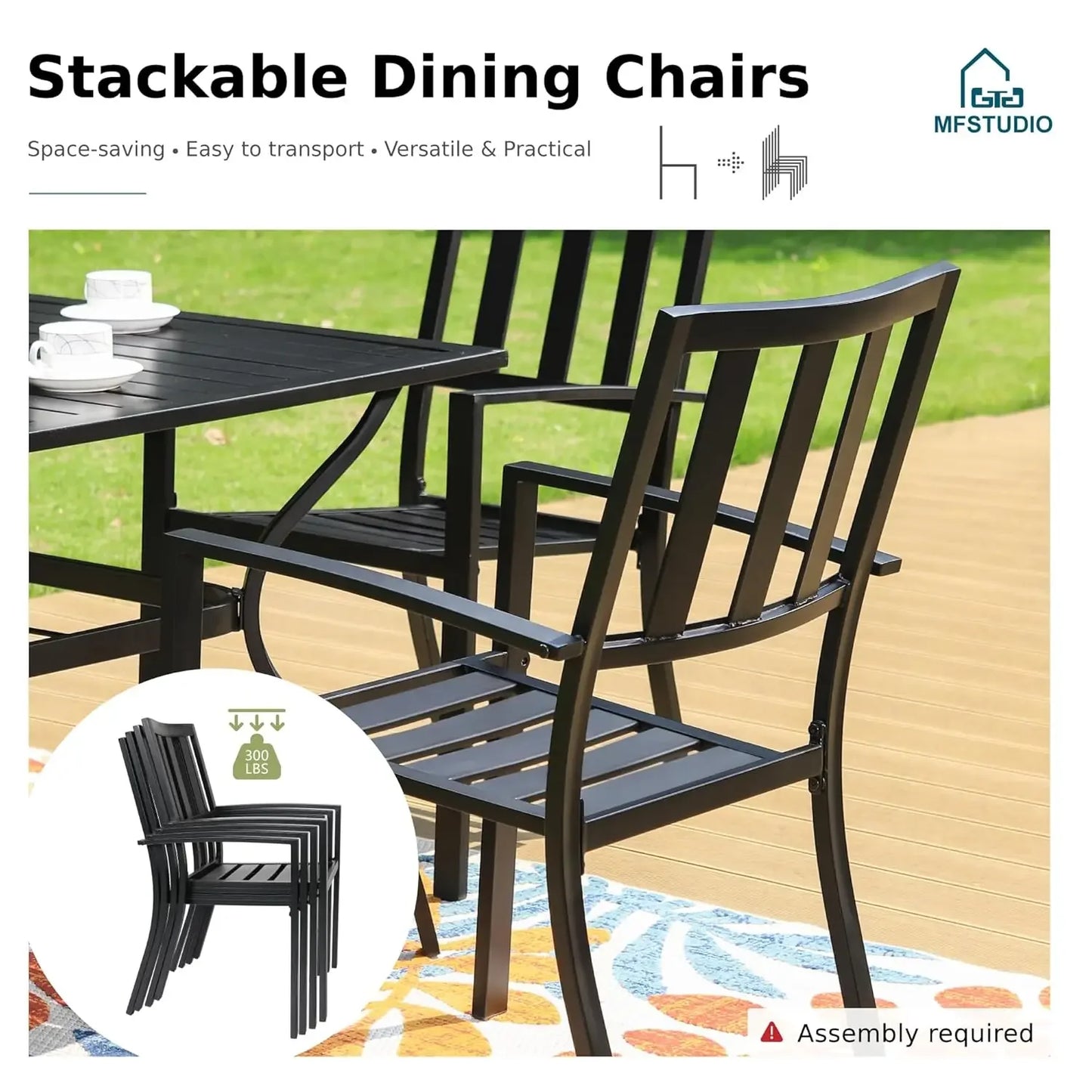 Outdoor Dining Set for 4, Patio Table and Chairs Set with Umbrella Hole, Metal Patio Furniture Set