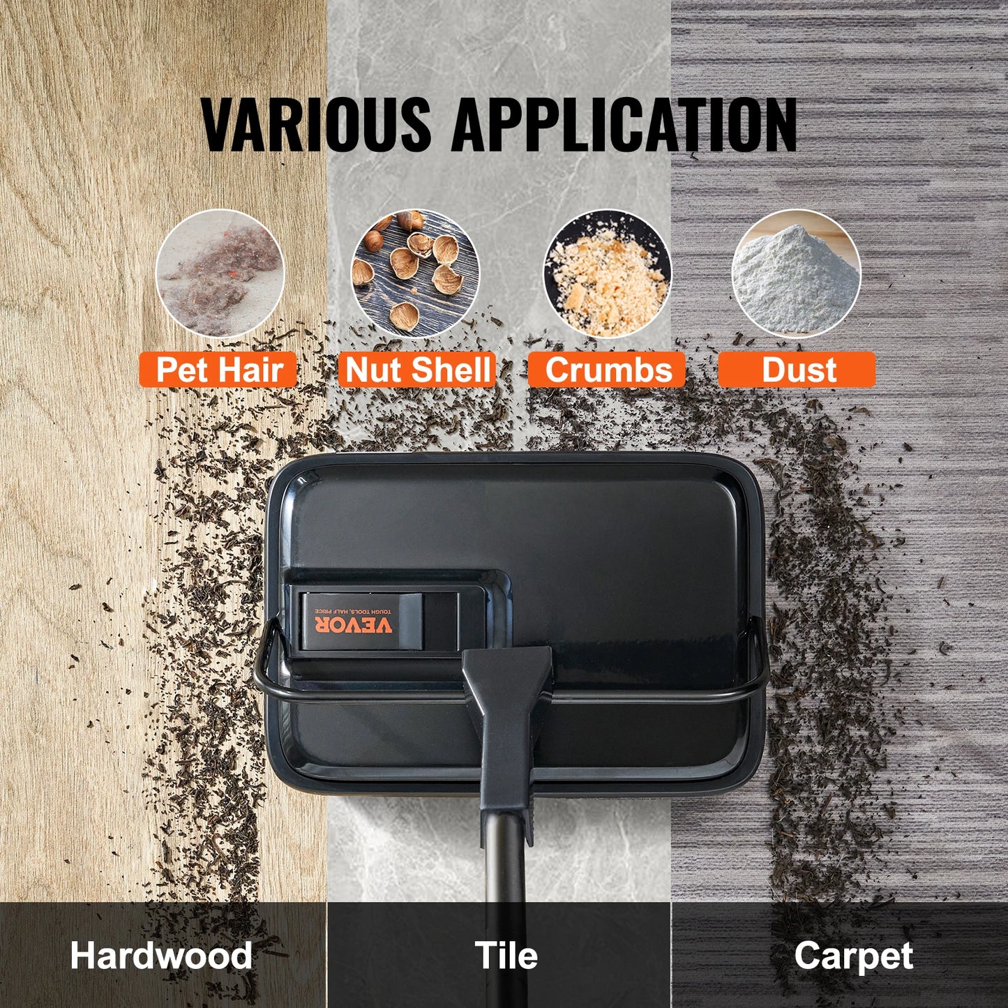 Manual Carpet Sweeper, 7.87 in Sweeping Paths 300ml Dustbin Capacity w/ Comb for Home Rugs, Hardwood Surfaces, Wood Floors
