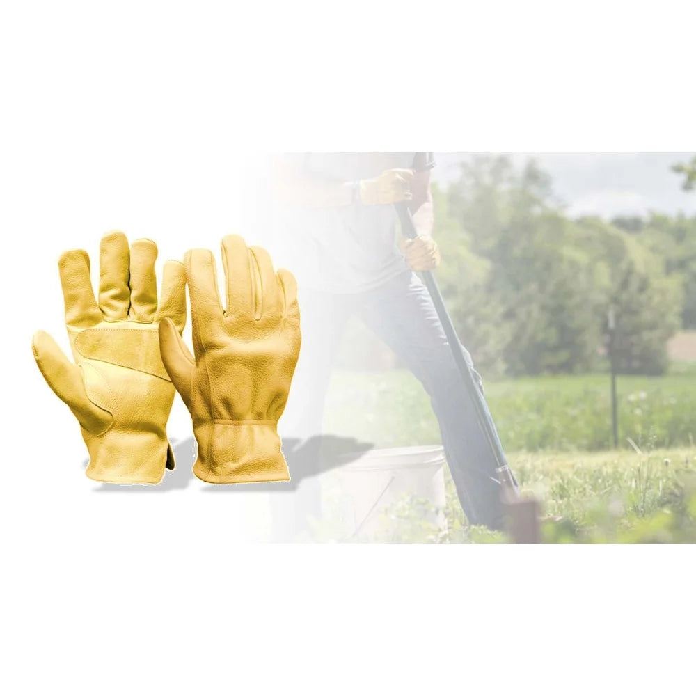 Large Cowhide Leather Work Gloves Puncture Resistant Reinforced Palm
