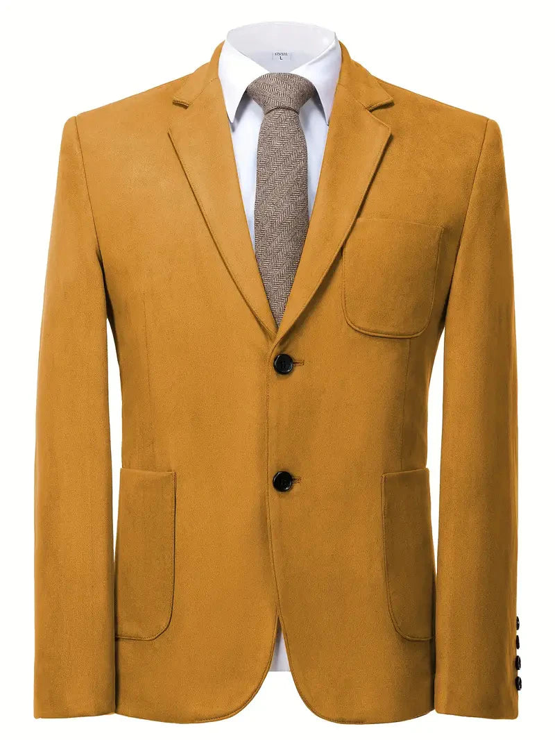 Men's Slim Fit Faux Suedette Blazer with Lapel Collar Long Sleeve