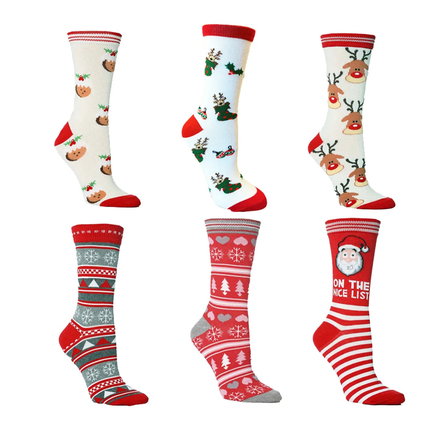 6 Pairs Christmas Socks Colorful Printed Pattern Holiday Socks