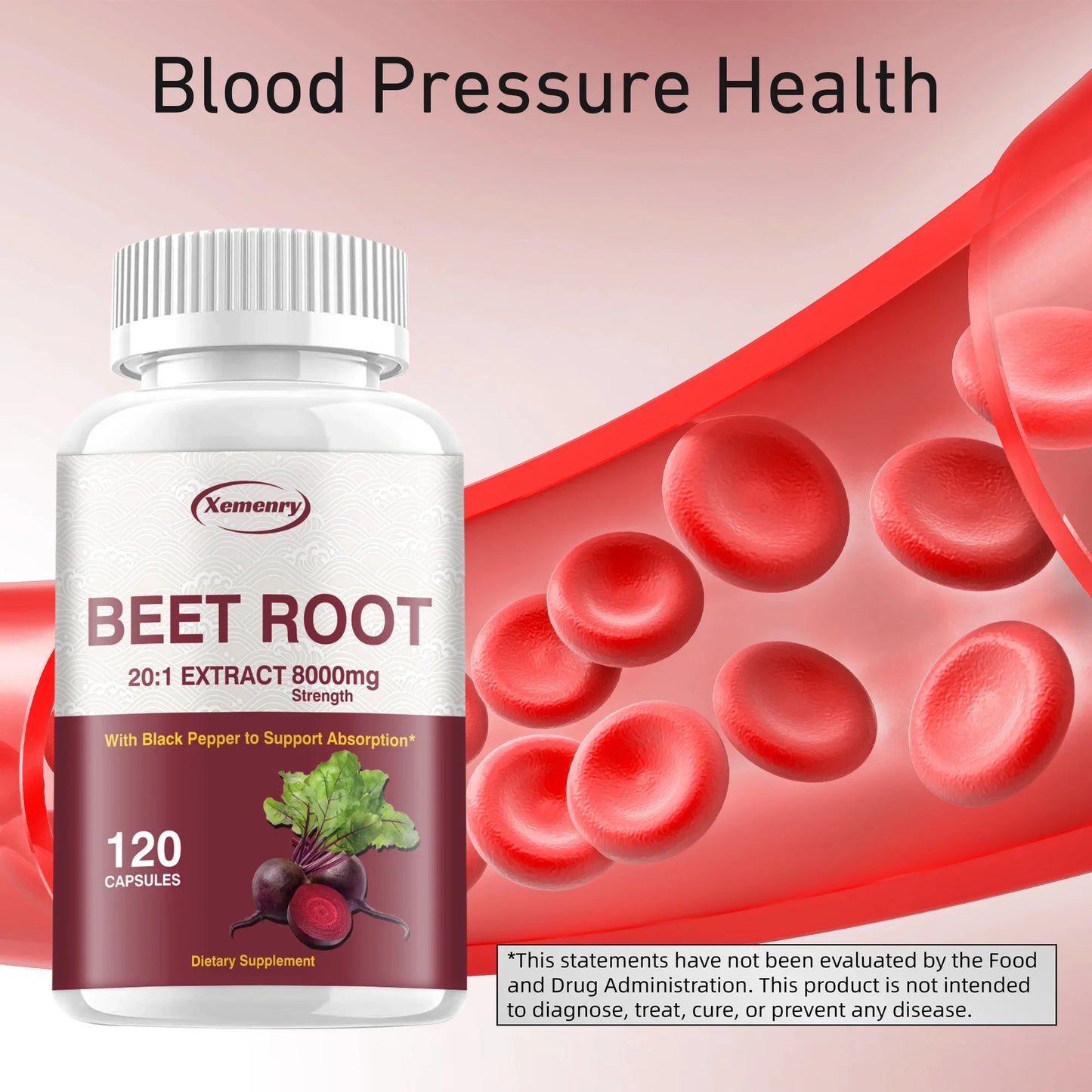 Beet Root Capsules - Enhance Energy, Blood Pressure Support, Healthy Blood Circulation and Heart Health - 120 Capsules