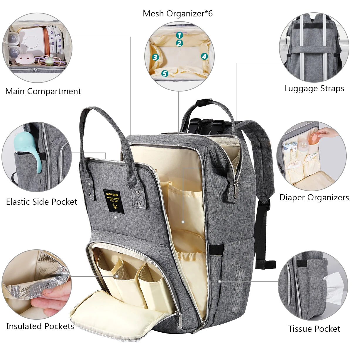 Stylish Upgrade Diaper Bag Backpack Multifunction Travel Back Pack Large Capacity