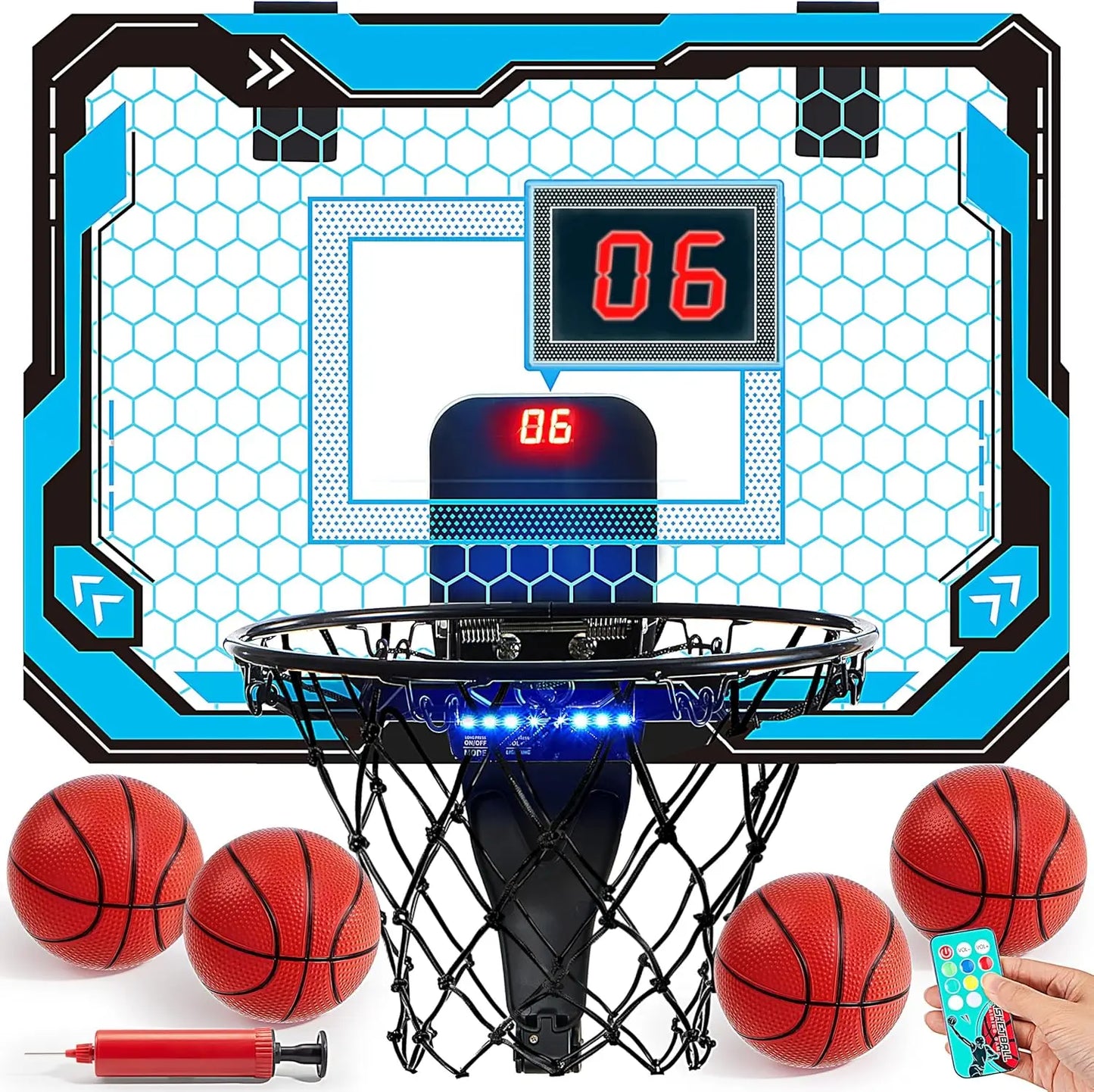 Mini Basketball Hoop Light Up Over The Door Basket Ball Hoop for Kids Toys Birthday Gifts with Scoreboard & 4 Balls