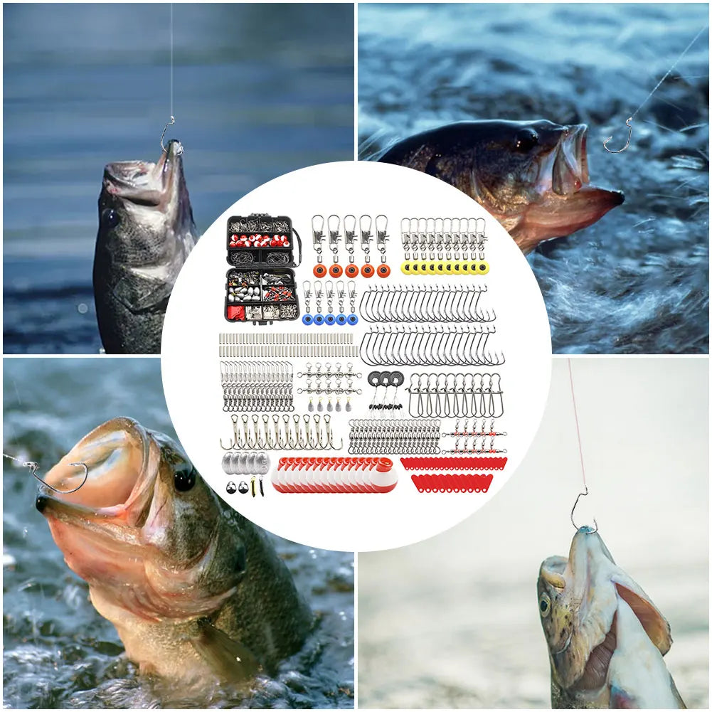 267pcs Fishing Accessories Kit Including Box, Fish Hooks, Bait Parts, Sinkers