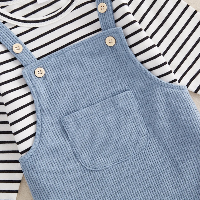 Boys 2-Piece Set Striped Long Sleeve with Suspender Pants