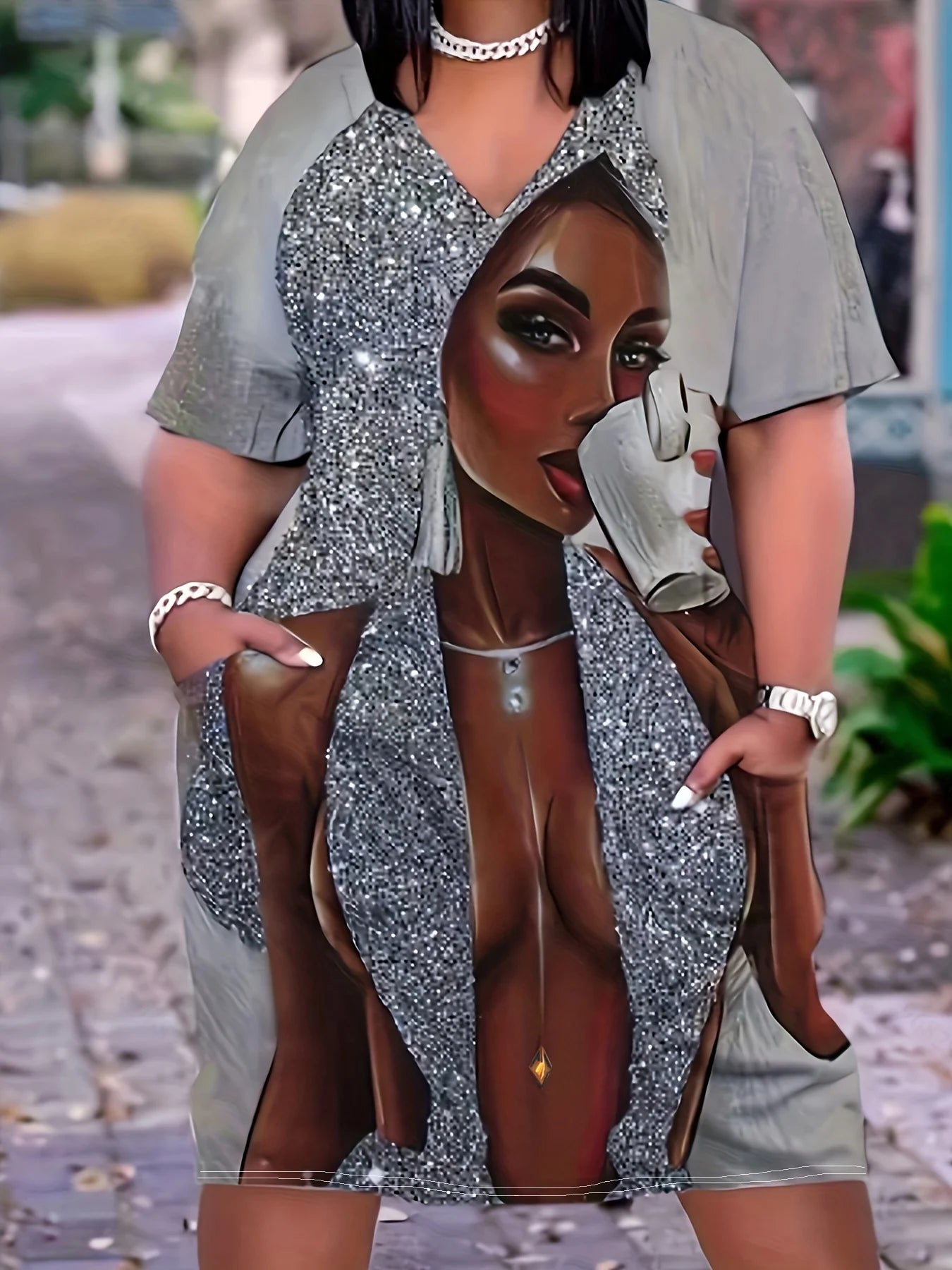 Silver Gray V-Neck Shift Dress