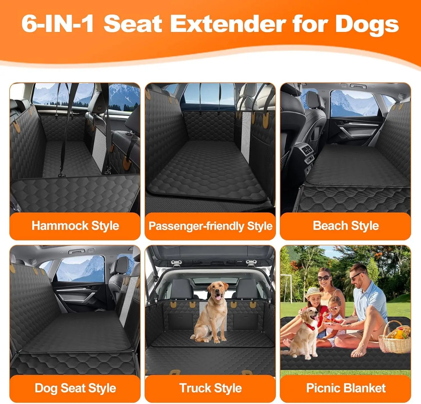 Waterproof Pet Travel Accessories, Foldable Dog Car Hammock, Trunk Mat. Rear Back Seat Protector