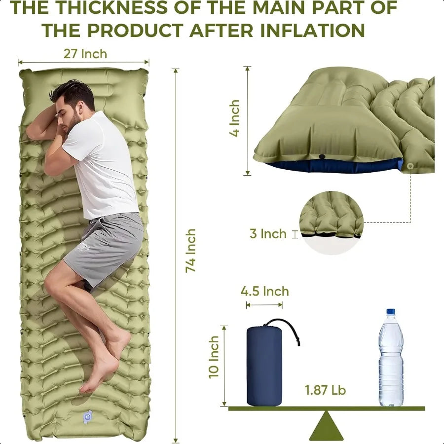 Sleeping Pad Ultra Lightweight with Pillow Foot Pump Compact and Portable Ideal for Outdoor