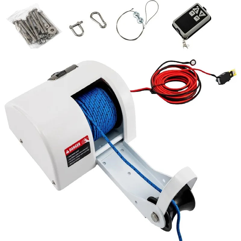 12V Electric Boat Anchor Winch with Remote Control for Anchor 45LB Automatic Anchor Winch with 100Ft Anchor Rope for Boats
