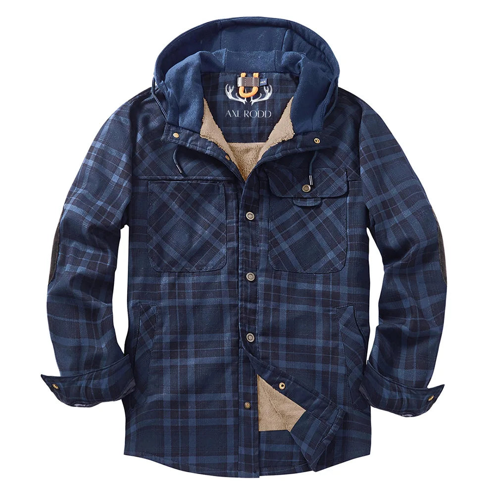 Men's Jackets Winter Hooded Warm Plaid Work Flannel Snap Sherpa Lined