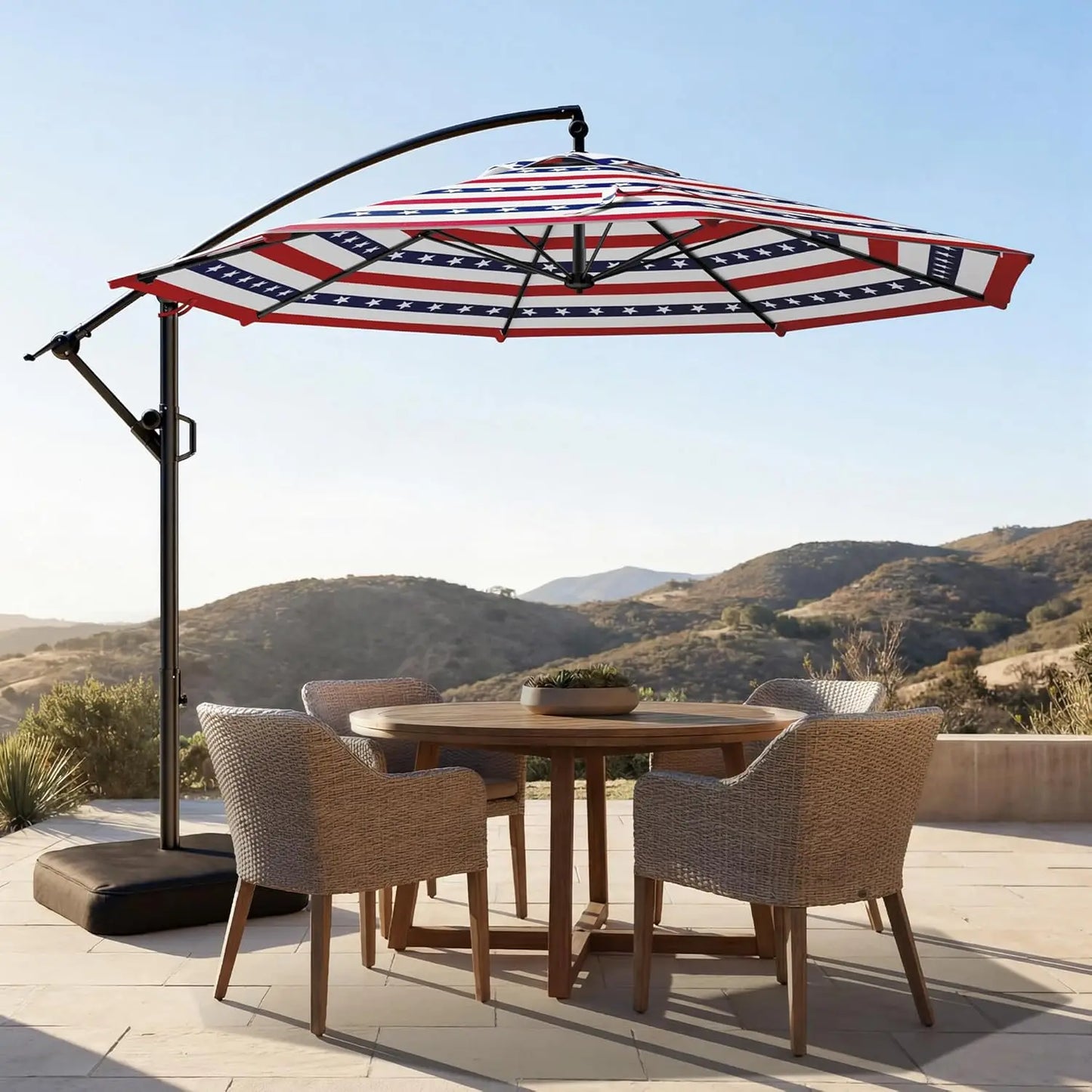 10ft Offset Patio Umbrella - w/Base, Cantilever Offset Hanging Patio Outdoor Umbrella. UPF50+ UV Protection