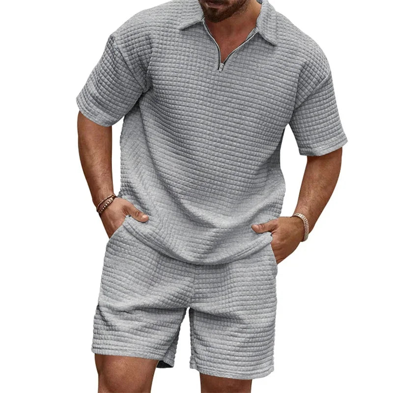 Men s Casual Outfit Short Sleeve Tee with Drawstring Shorts