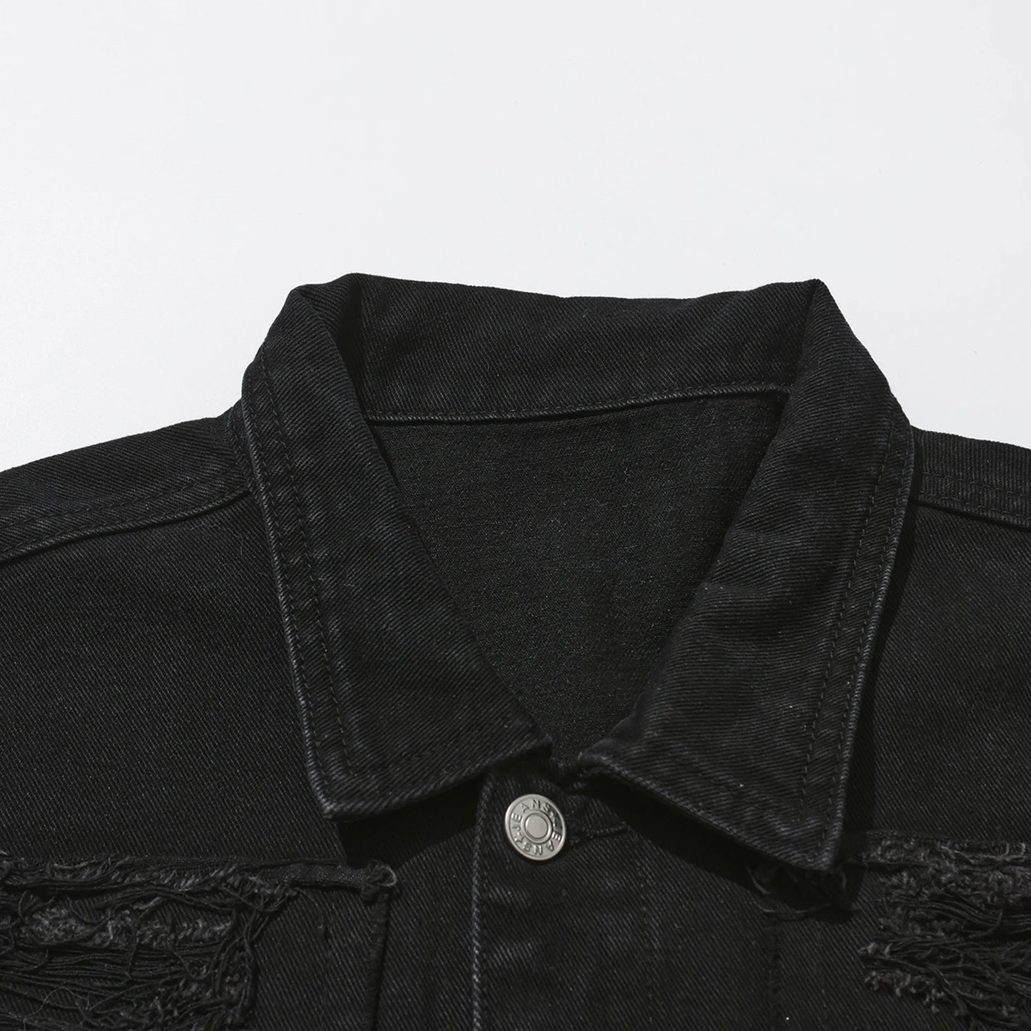 Men's Destroyed Jeans Jacket With Patchwork Ripped Denim