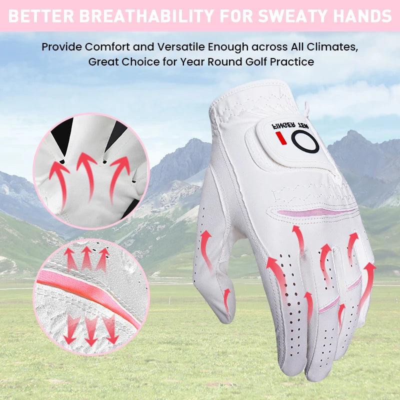 Women's Golf Gloves Pair Both Left and Right Hand, Wet Hot Cool Grip