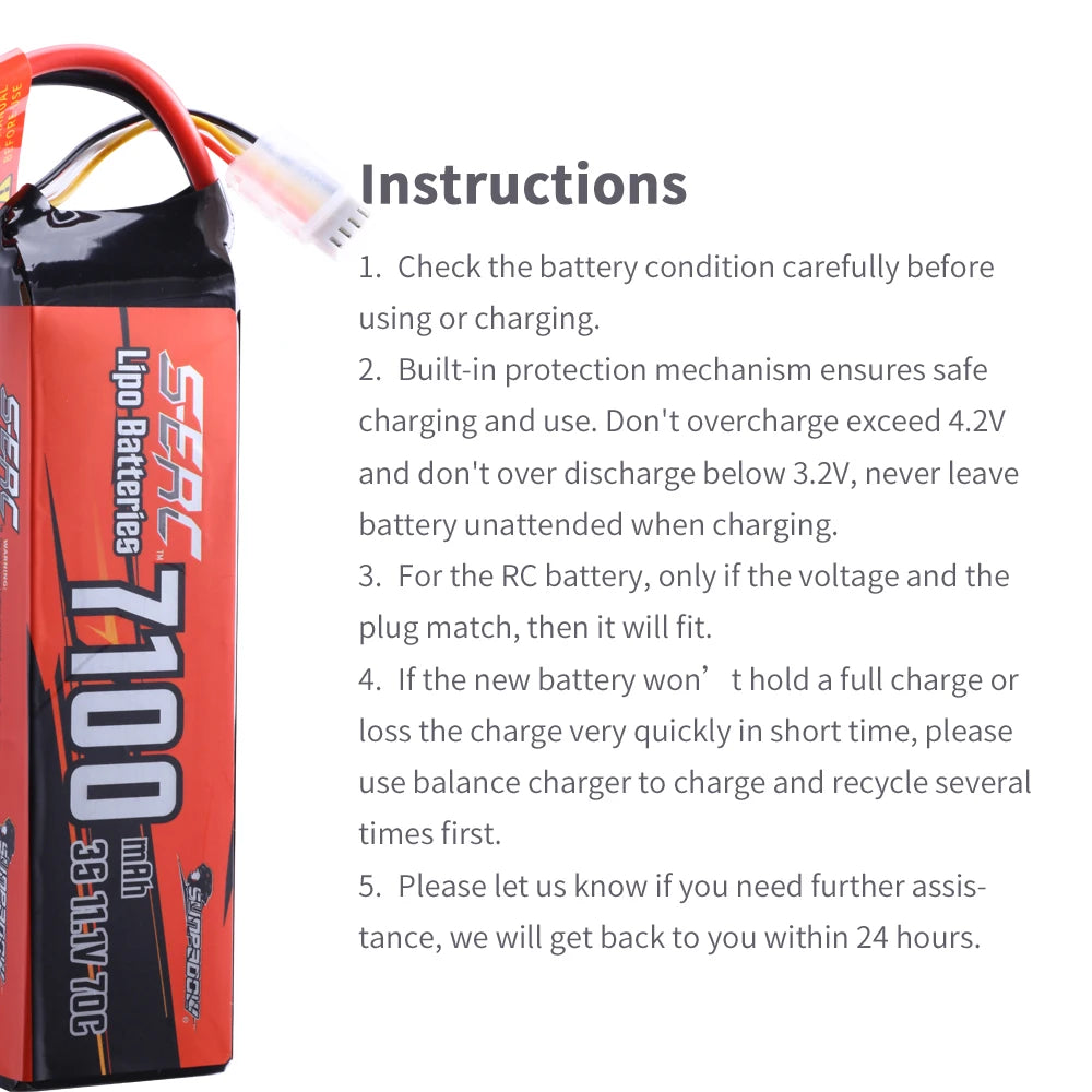 3S Lipo Battery 11.1V XT60 Plug 7100mAh 70C Soft Pack for RC