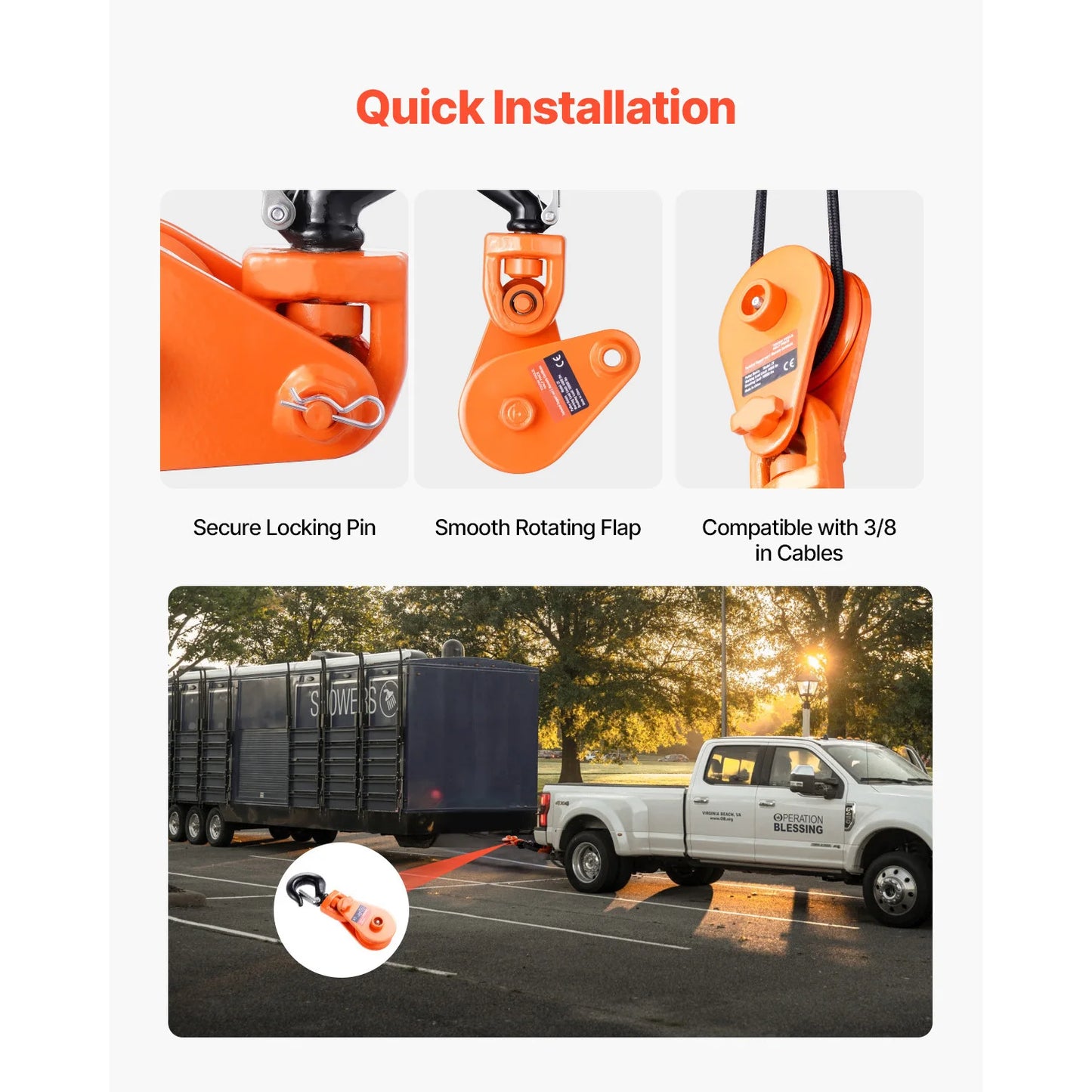 2T Snatch Block Pulley with Swivel Hook, for Lifting or Offroad Recovery for Towing Operation