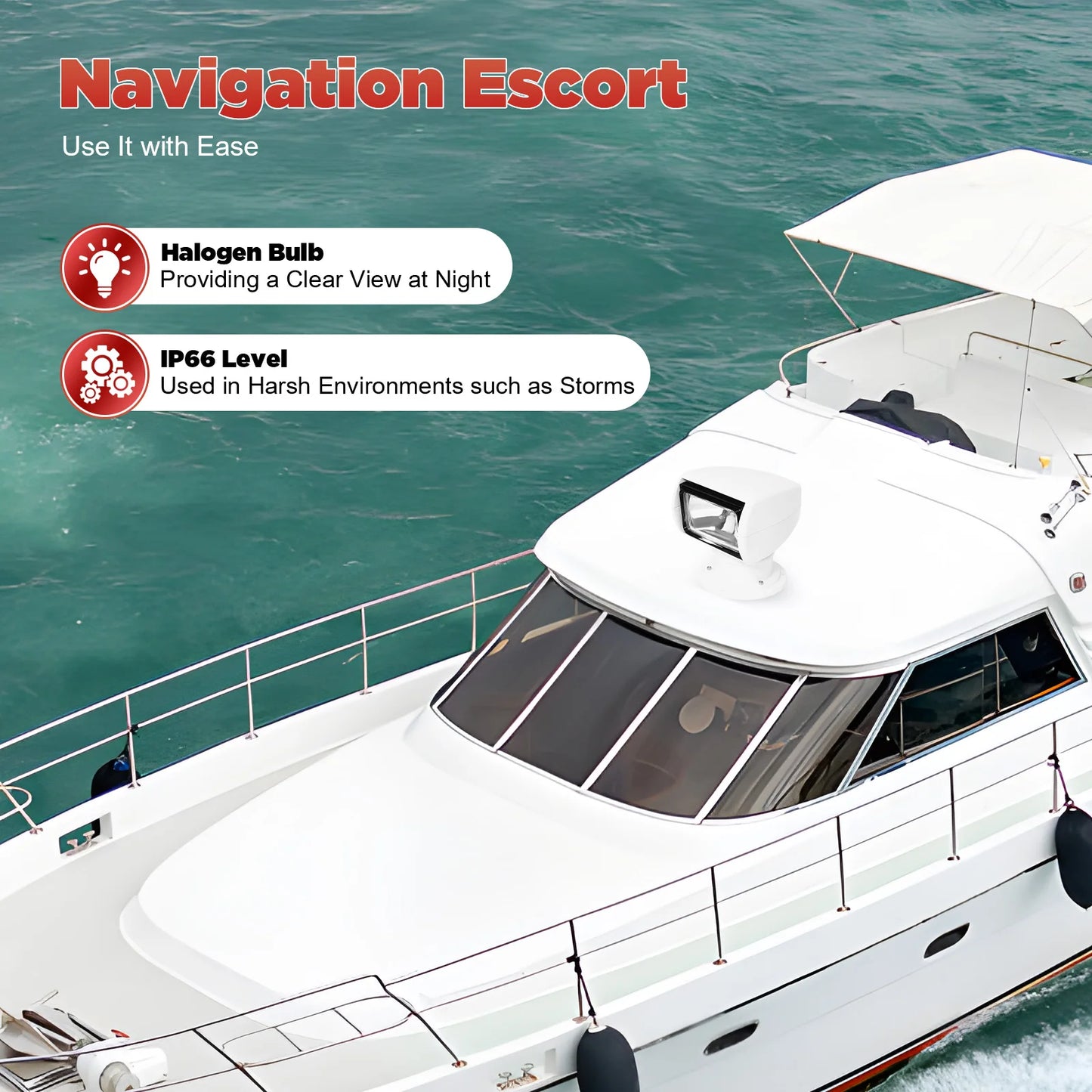 Marine Spot Light, Boat Searchlight Remote Control 12V 100W Waterproof, White, 360° Rotatable for Boat