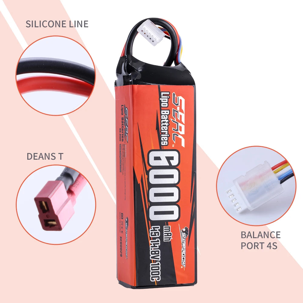 Lipo Battery 14.8V 6000mAh 7300mAh 70C with XT90 T Connector for RC