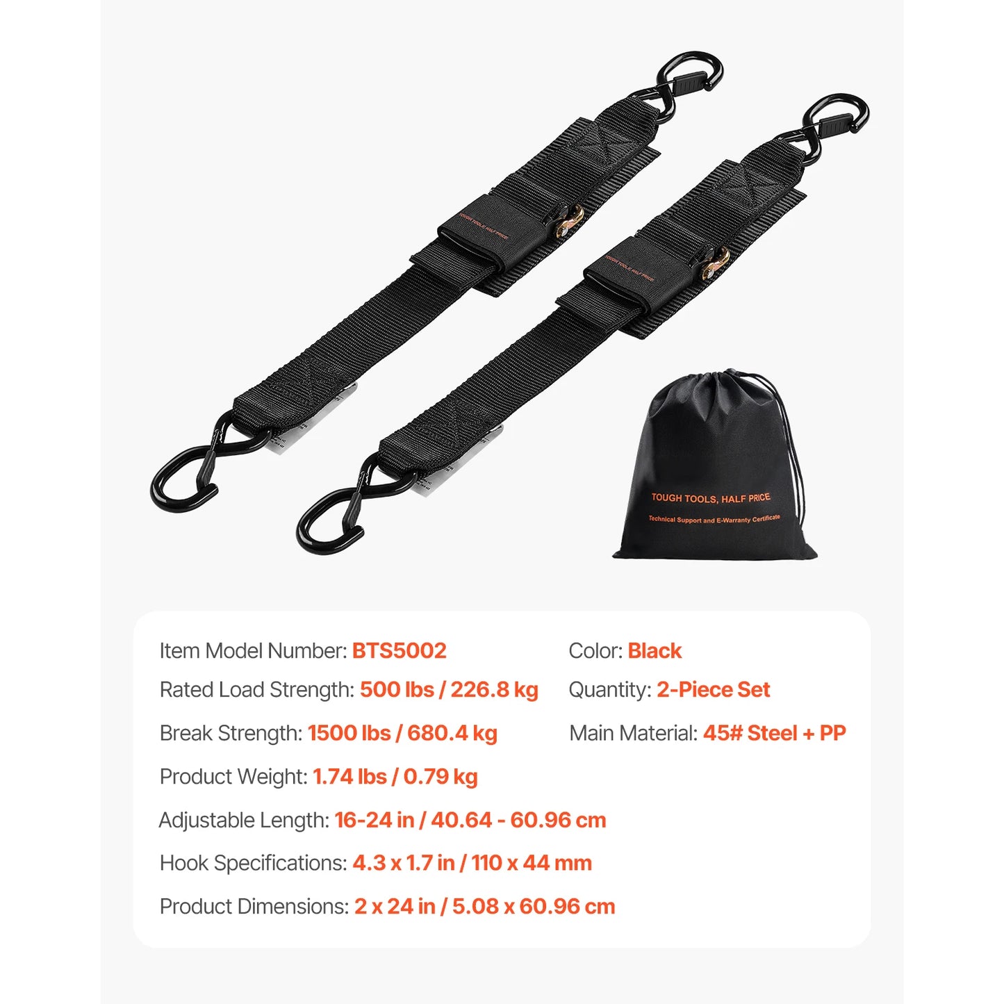 2pcs 2/4ft Retractable Ratchet Straps with S Hooks, 2in Cargo Ratchet Tie Down Strap