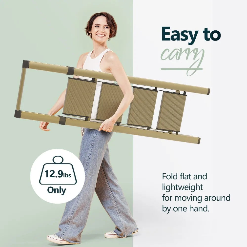 Gold 4 Step Ladder for 10 Feet High Ceiling, Lightweight Foldable Ladder with Non-Slip Wide Pedals, Safe Handrail
