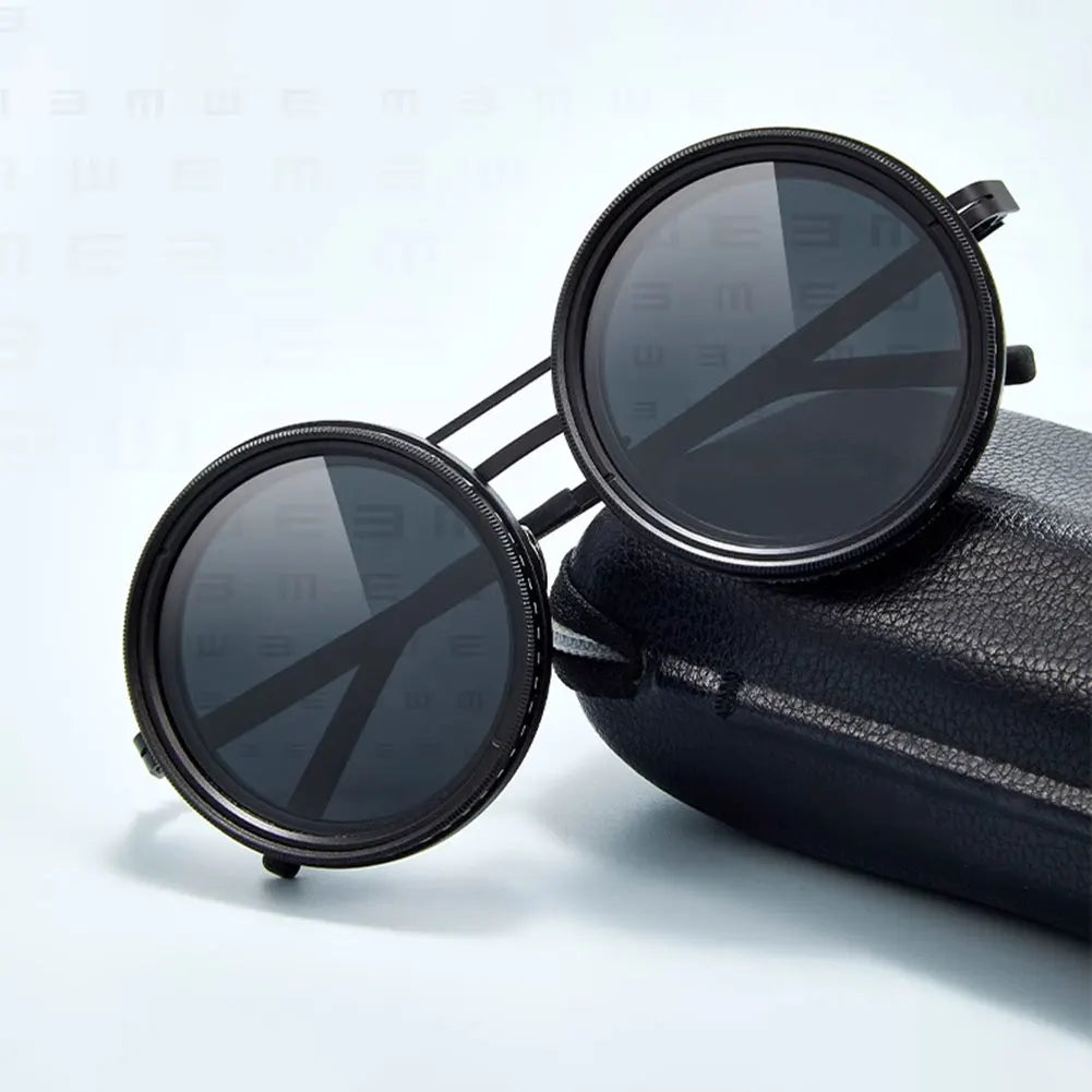 Adjustable 1-9 Sunglasses with ND Filter, Round Lenses, Polarized for Fishing