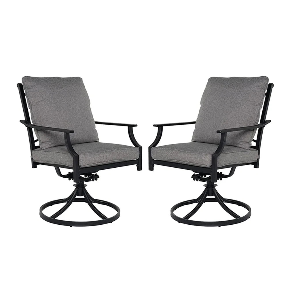 E-Coated 2 Swivel Chairs Outdoor Furniture with Olefin Cushions