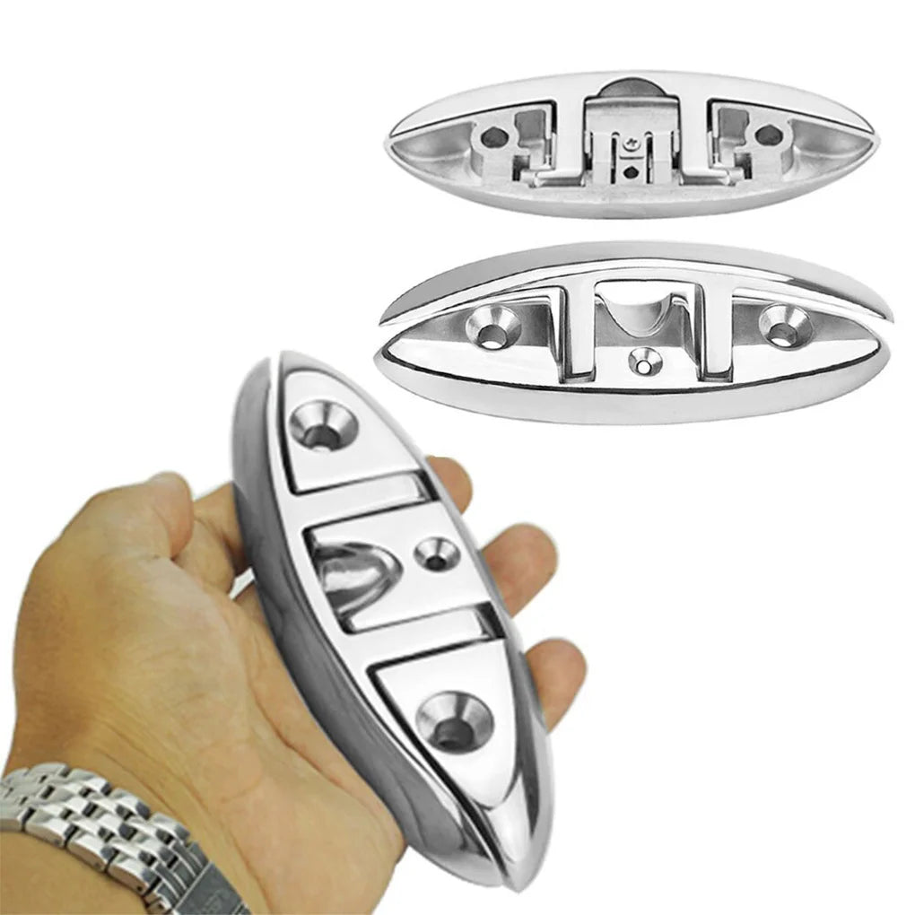 New Stainless Steel Boat Deck Foldable Cleat Portable 5-inch Pre-drilled Mirror Polished Replace Mooring Cleats Hardware