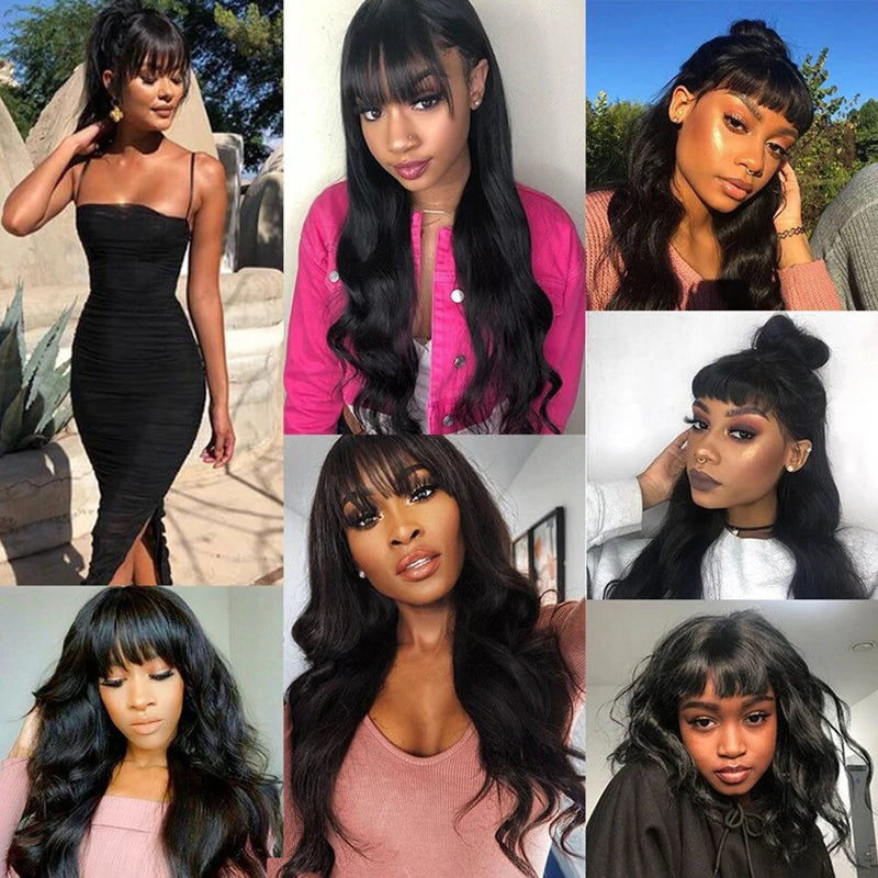 Body Wave Human Hair Wigs with Bangs 3X1 Middle Part Lace Wig Pre Plucked, Glue less Wigs For Women