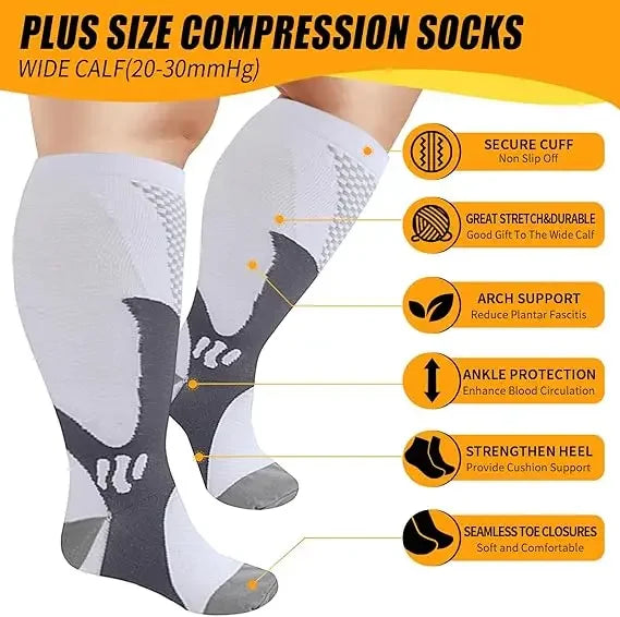 1/3Pairs 3XL-7XLPlus Size Wide Calf Compression Socks Women Men 15-20mmhg