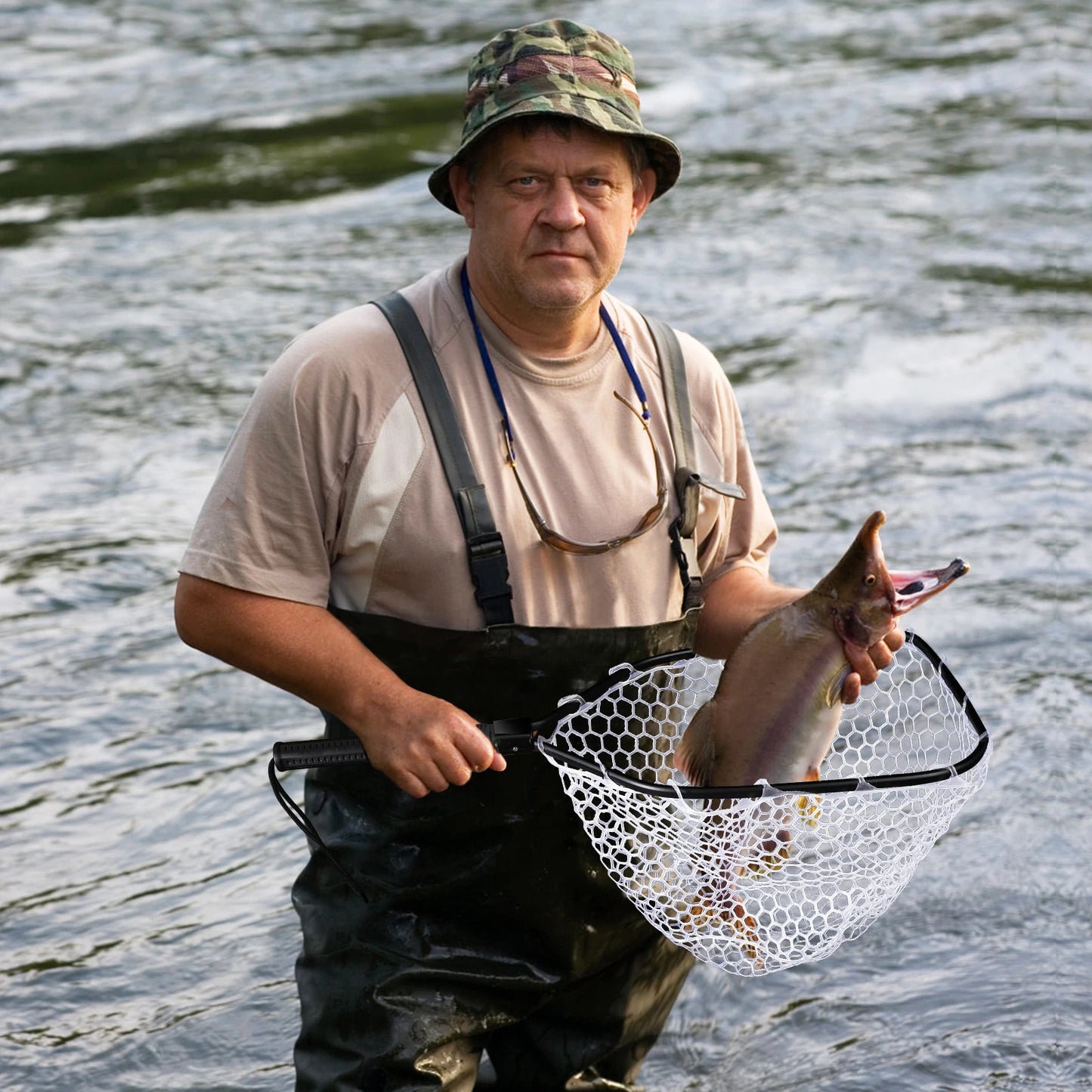 Foldable Fishing Net, Soft Rubber Net With Handle For Easy Catch, Lightweight