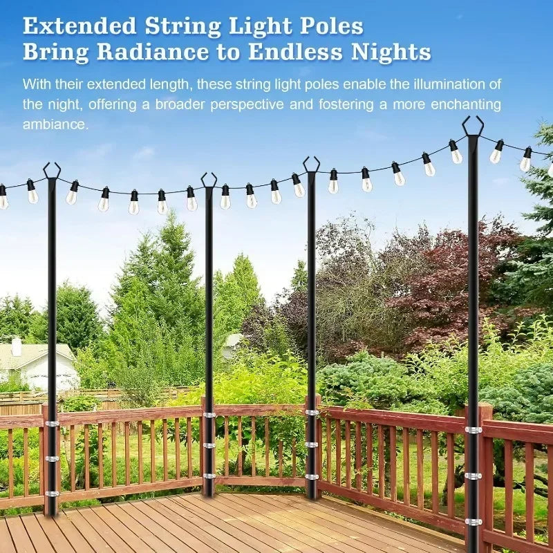 4 Pack String Light Poles,10 Ft Metal Poles with Fork for Outdoor String Lights. Poles Only, No lights