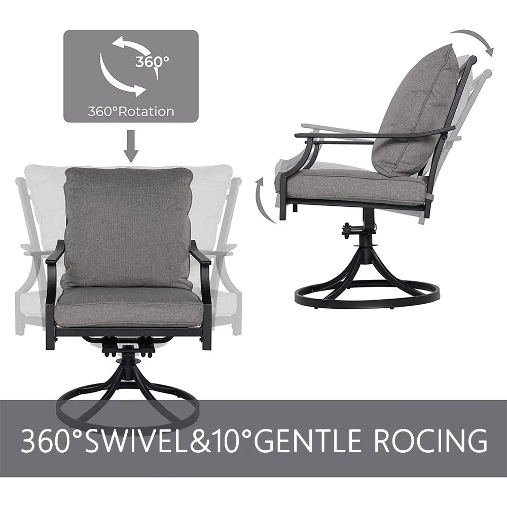 E-Coated 2 Swivel Chairs Outdoor Furniture with Olefin Cushions