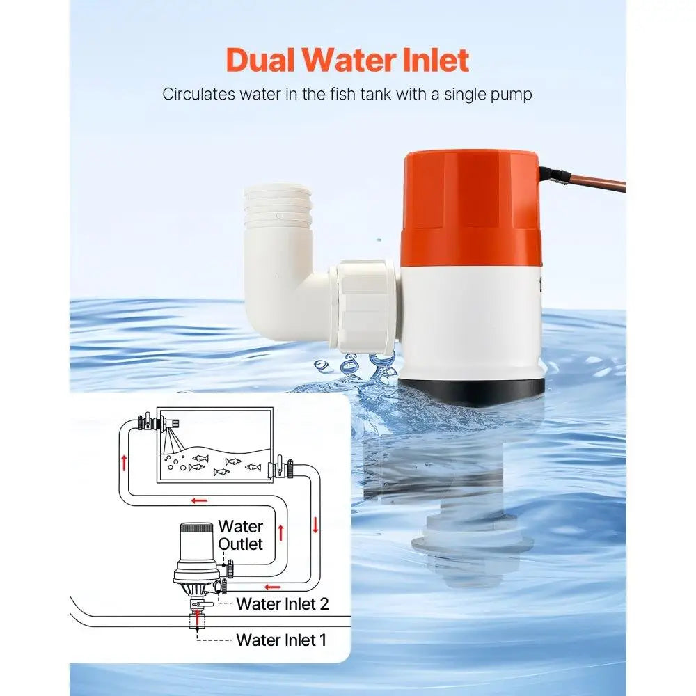 Livewell Pump for boat 12V 500 GPH Livewell Aerator Pump Straight 2 Inlets
