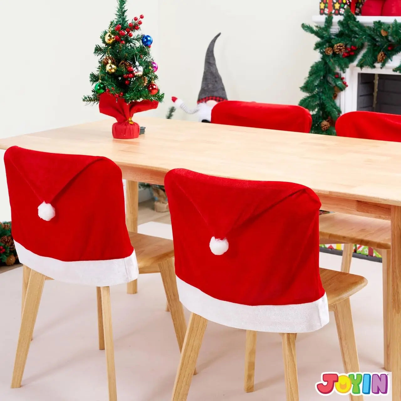 4 Pcs Christmas Chair Cover, Red Santa Hat Chair Slipcovers Set