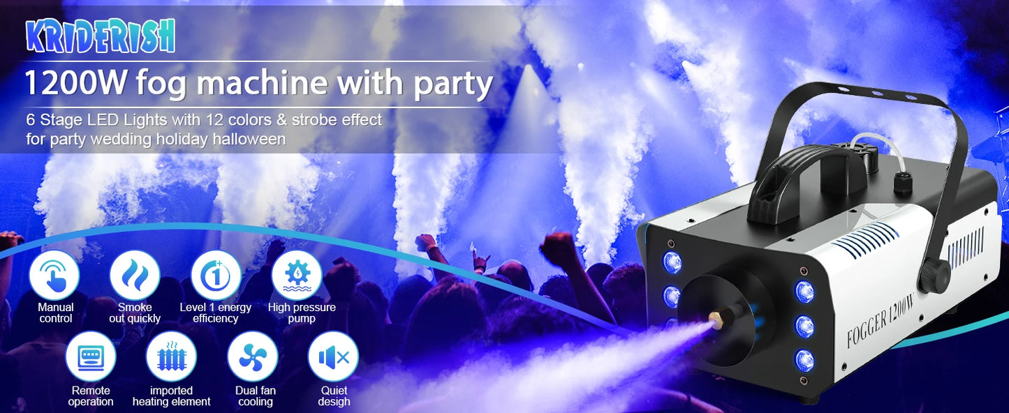 1200W Fog Machine 6LEDs Remote Fogger Colorful Smoke Machine